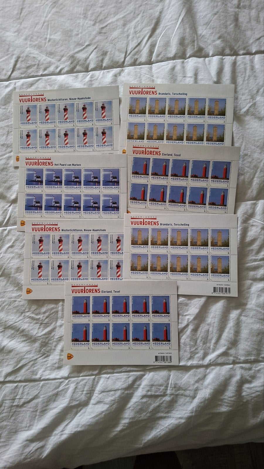 7 velletje met vuurtorens. Persoonlijke en frankeergeldige, Postzegels en Munten, Ophalen of Verzenden