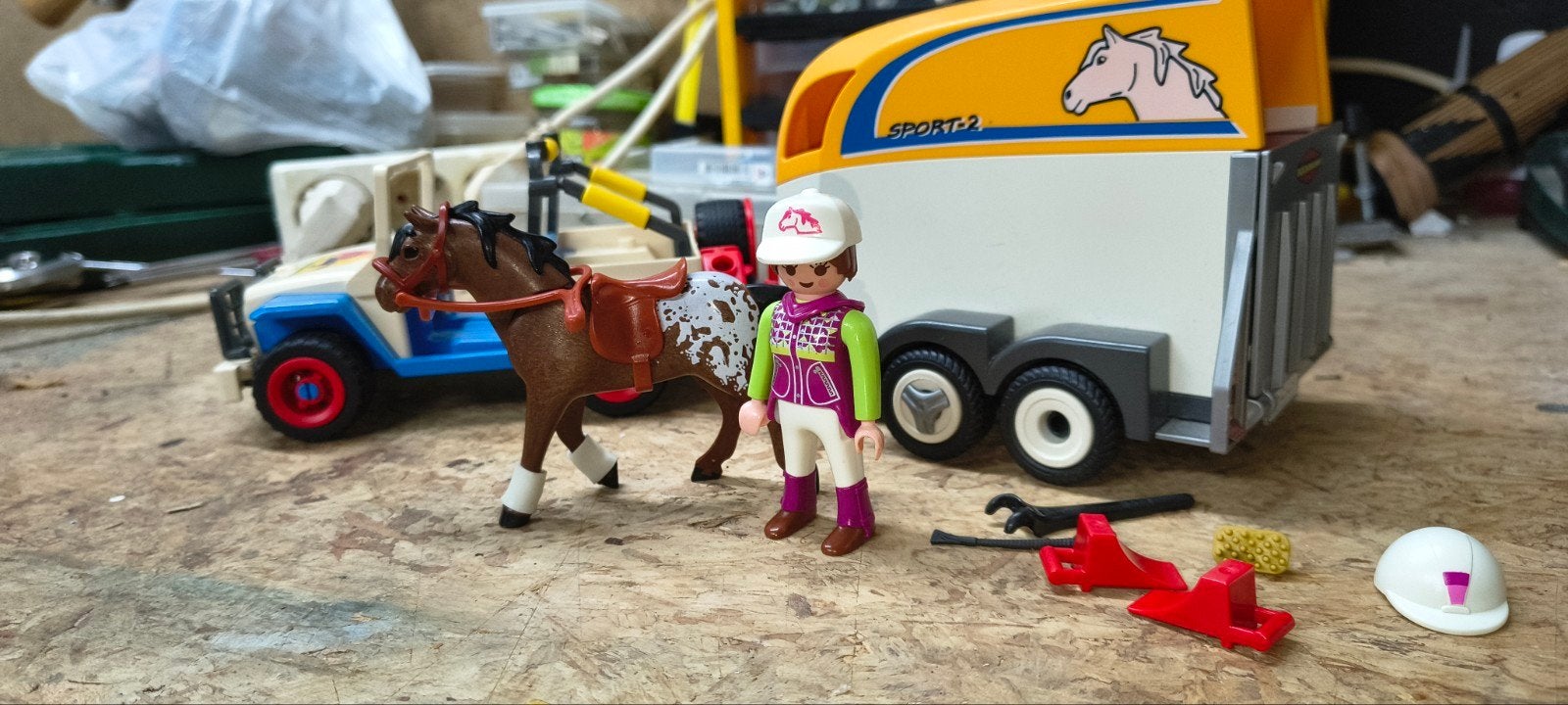 Playmobil paardentrailer, jeep en koetsen met figuren, Gebruikt, Complete set, Overige typen, Ophalen of Verzenden