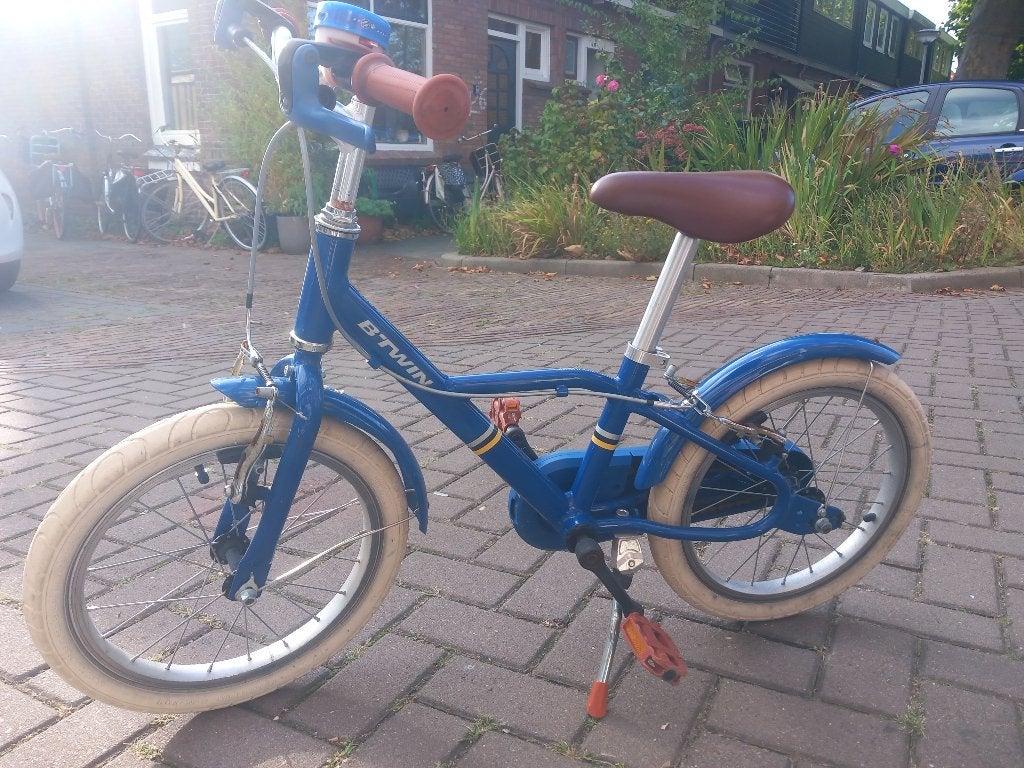 FIETS 16 INCH 4,5-6 JAAR 900 CITY BLAUW B'TWIN, Ophalen of Verzenden, Gebruikt, Minder dan 16 inch