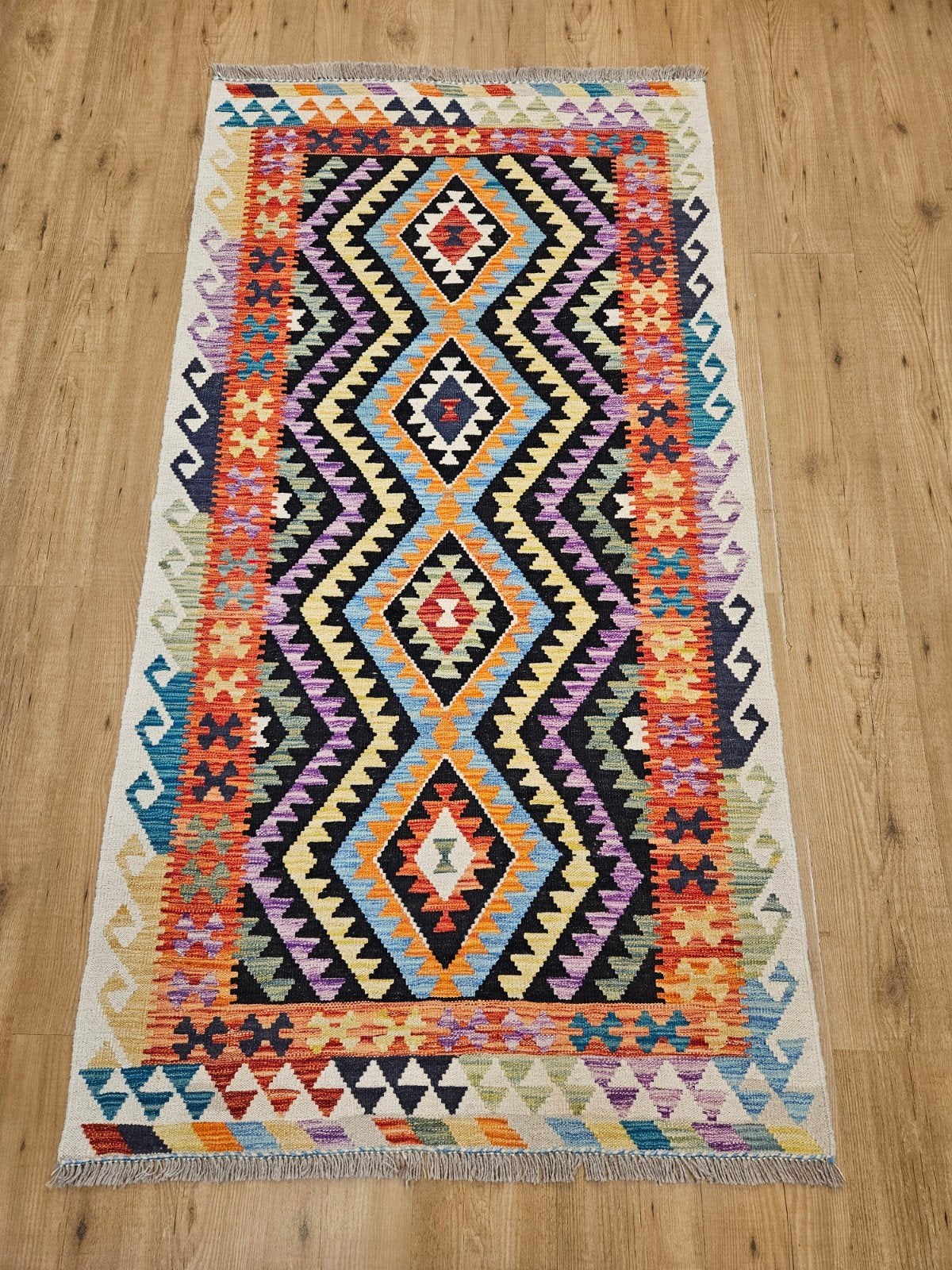 Handgeweven oosterse wollen kelim loper 197x103, Info@SlatsAntiek.nl, Perzisch, Vof Slats Antiek, Crème