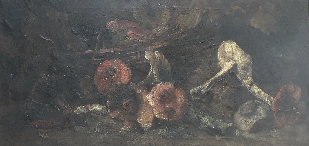 Theo Goedvriend (1879-1969) - Stilleven met paddenstoelen, Antiek en Kunst, Doek, Ophalen of Verzenden, Gesigneerd, Landschap