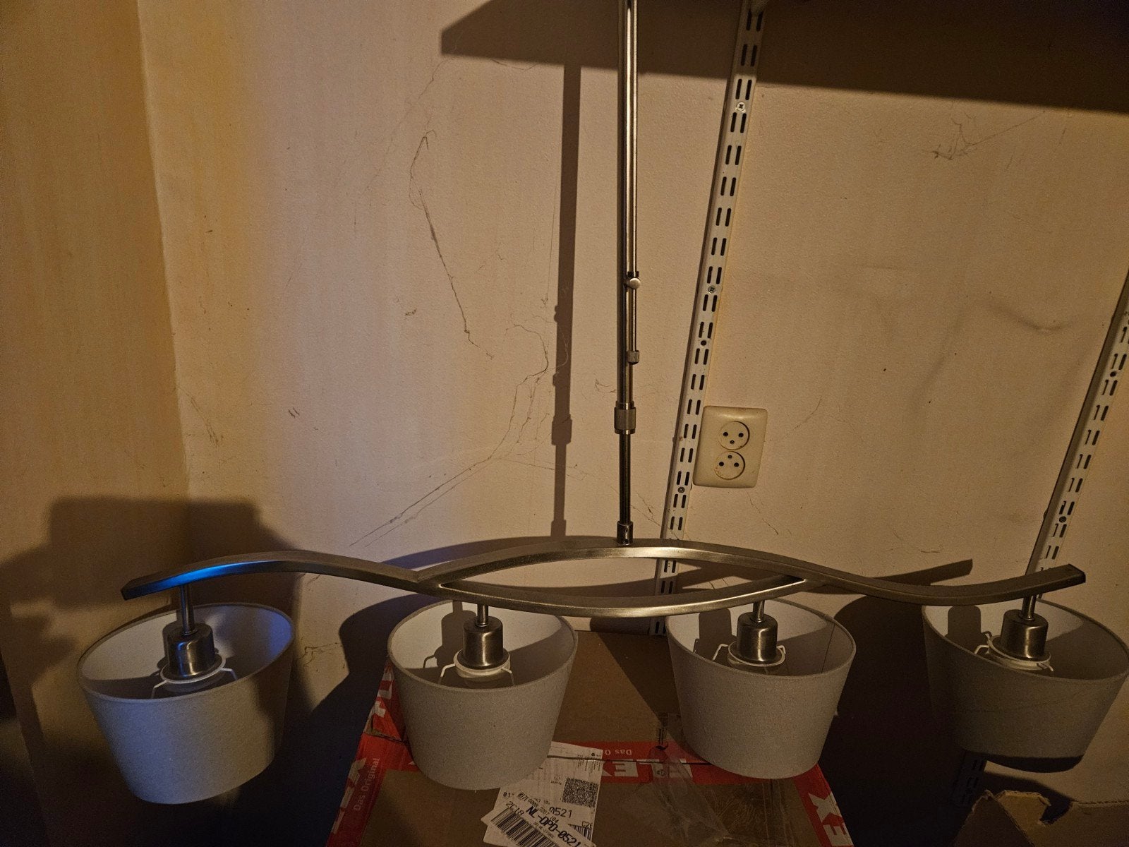 Moderne hanglamp met 4 stoffen kappen - Gebruikt, Ophalen, Gebruikt, Metaal, E27 (groot)