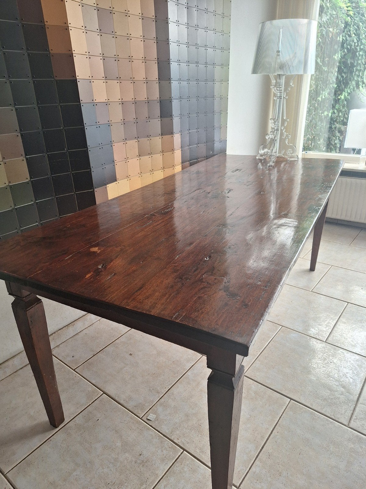 Teak houten massieve eettafel, Teakhout, 200 cm of meer, Zo goed als nieuw, Vijf personen of meer