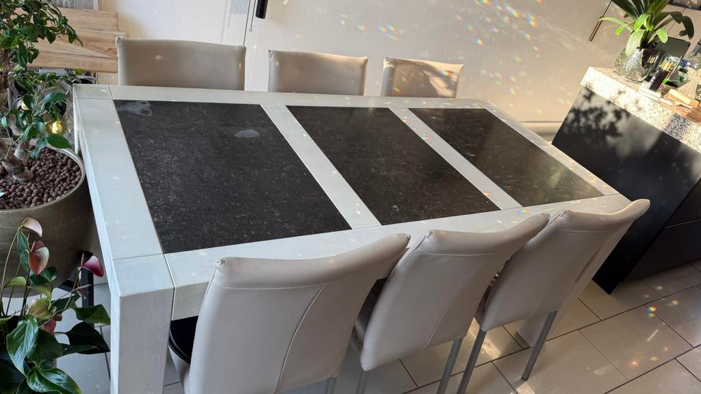 Eettafel met zes stoelen (Goossens), Ophalen, Overige materialen, 200 cm of meer, 50 tot 100 cm