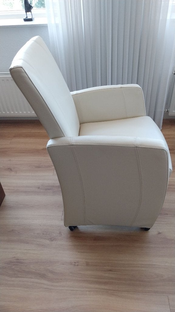 6 leren eetkamerstoelen op wieltjes, Huis en Inrichting, Stoelen, Ophalen, Gebruikt, Overige kleuren, Algemeen