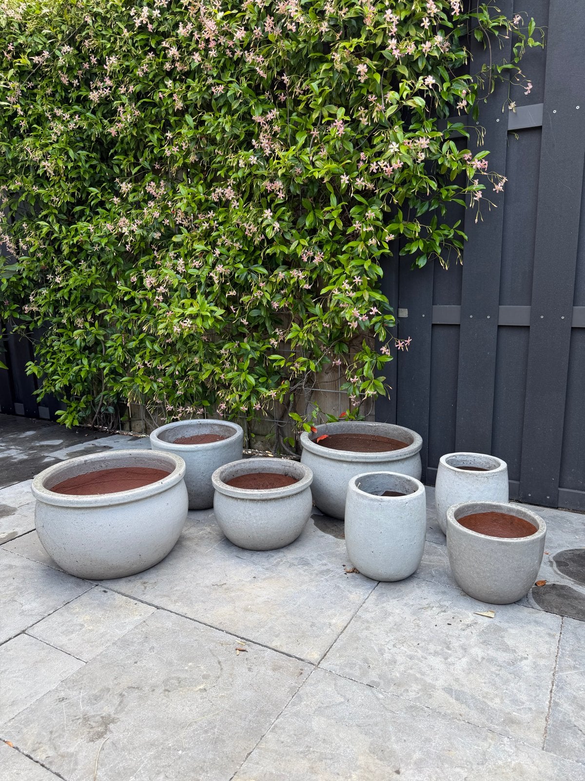Set van Geglazuurde Buitenpotten / Sierpotten, Tuin en Terras, Bloempotten, Gebruikt, Balkon, Rond, Minder dan 40 cm