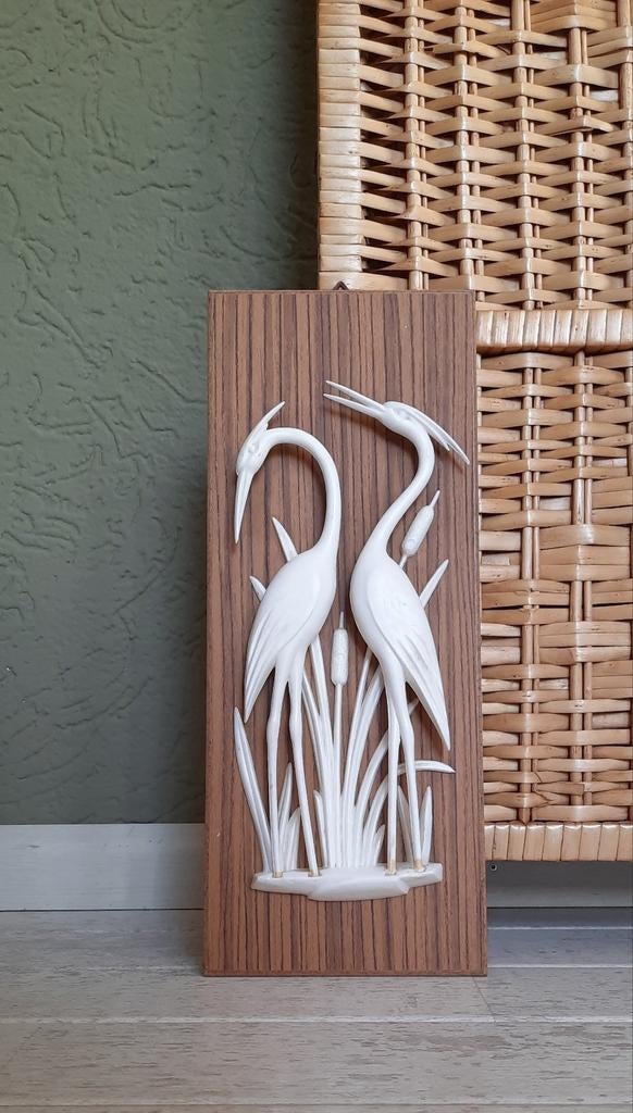 Vintage wanddecoratie met kraanvogels, Ophalen of Verzenden