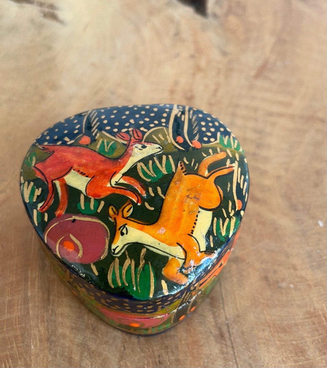 Prachtig houten doosje met hert gazelle India, Antiek en Kunst, Ophalen of Verzenden
