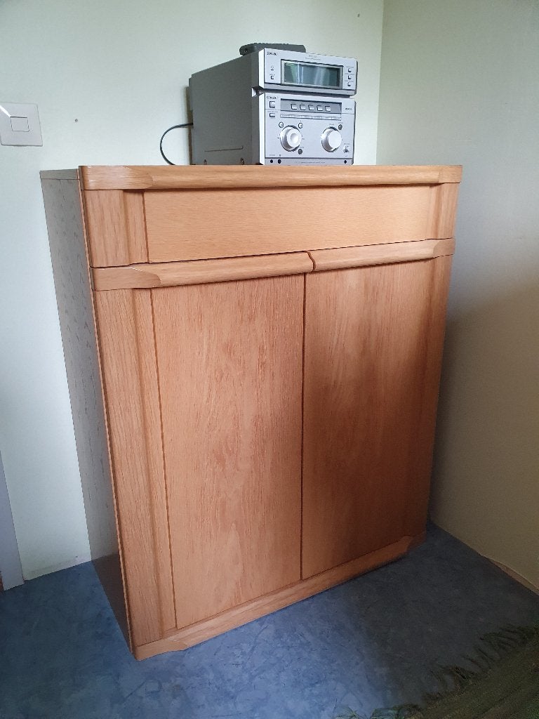 Lage dichte kast met 1 lade (beukenfineer) / Dressoir, Gebruikt, Met lade(s), Licht beuken fineer, 25 tot 50 cm