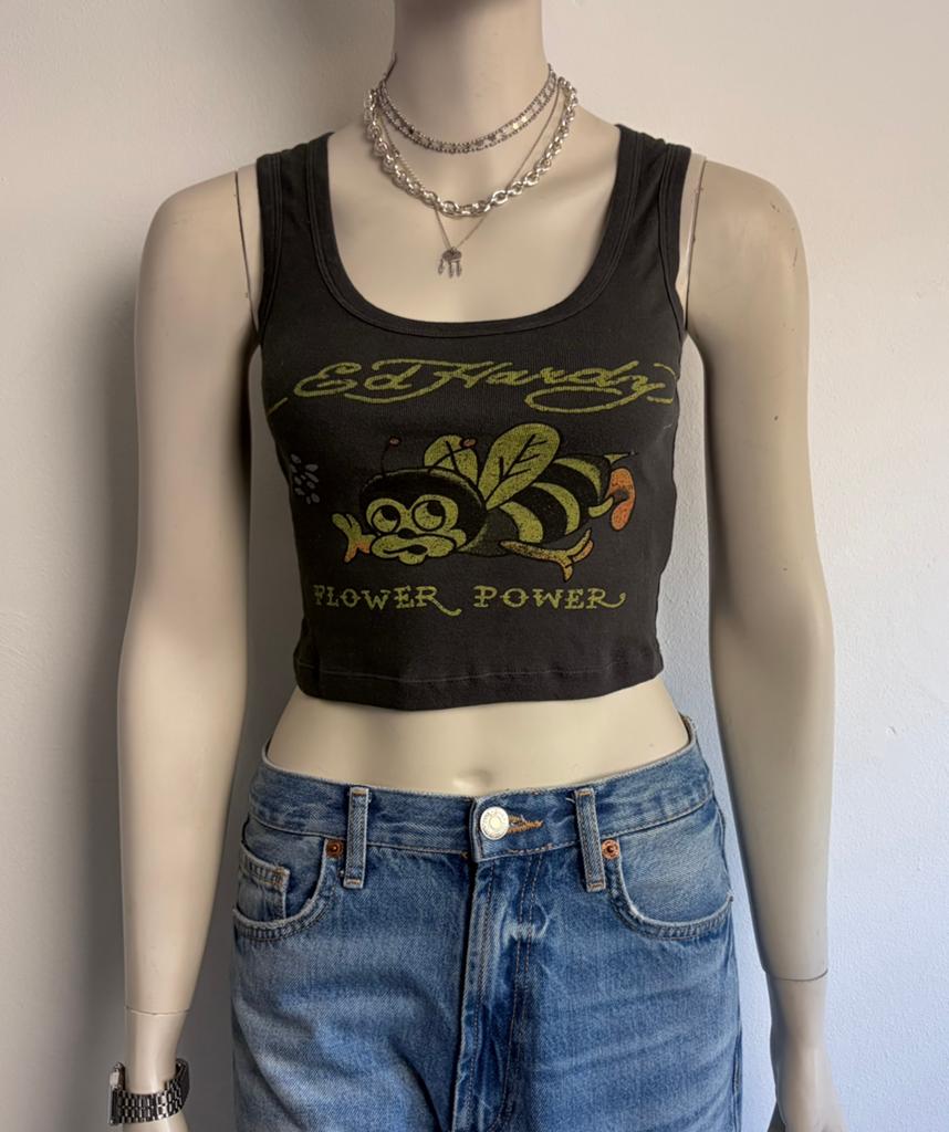 Ed Hardy crop top, Ophalen of Verzenden, Zo goed als nieuw, Grijs, Maat 36 (S)