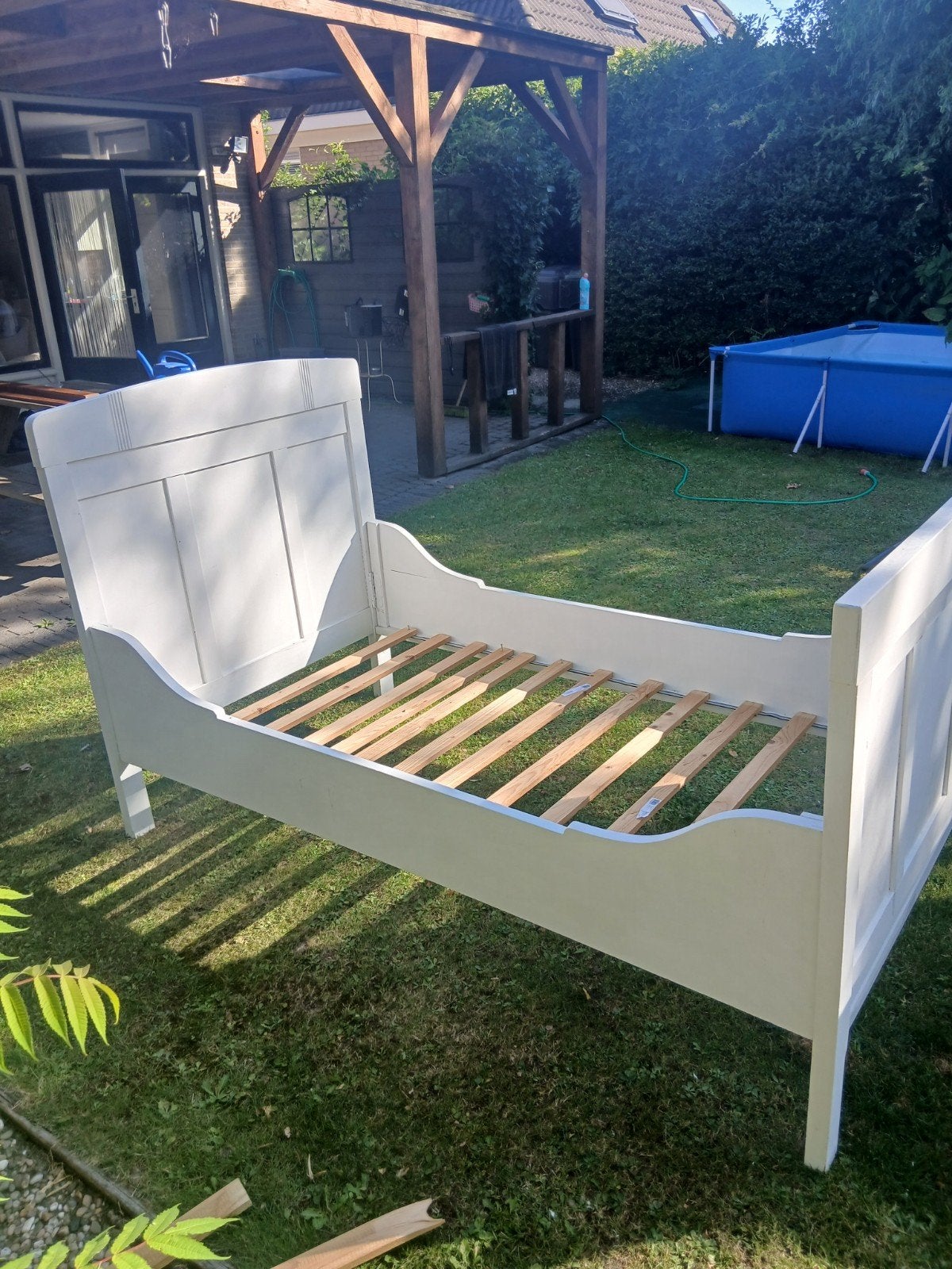 Antiek bed wit, Ophalen, 90 cm, Eenpersoons, Wit