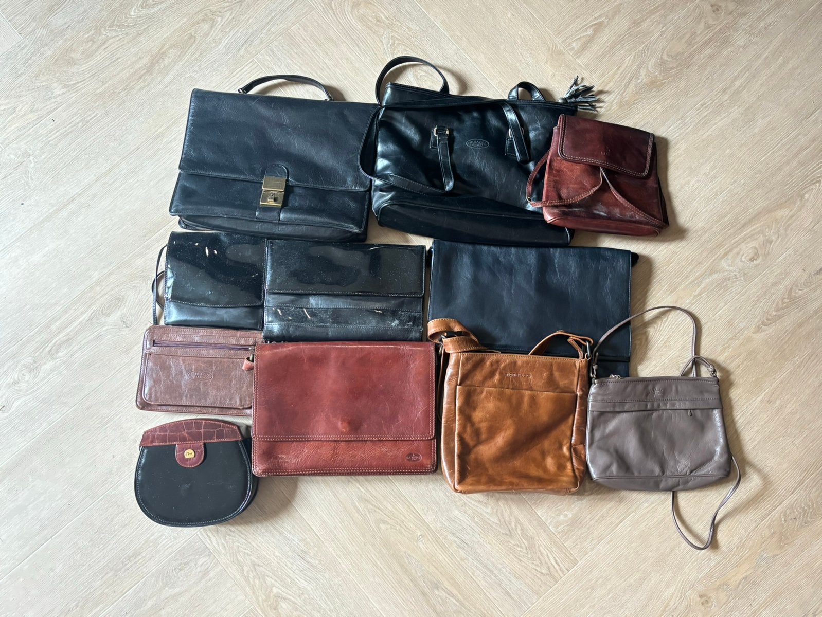 Partij vintage leren tassen – 11 stuks, Ophalen of Verzenden