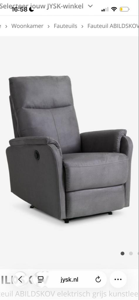 JYSK ABILDSKOV Elektrische Relaxfauteuil - Grijs, Huis en Inrichting, Fauteuils, Ophalen, Kunststof, 75 tot 100 cm, Zo goed als nieuw
