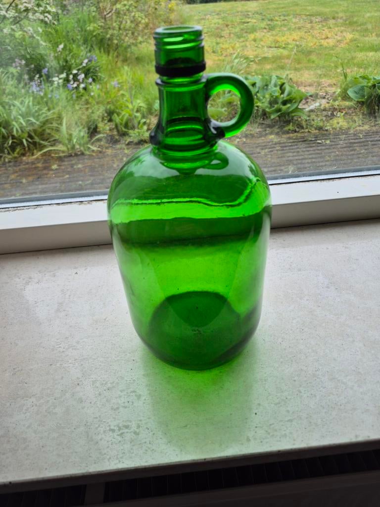Vintage Groene Glazen Fles met Handvat, Ophalen of Verzenden
