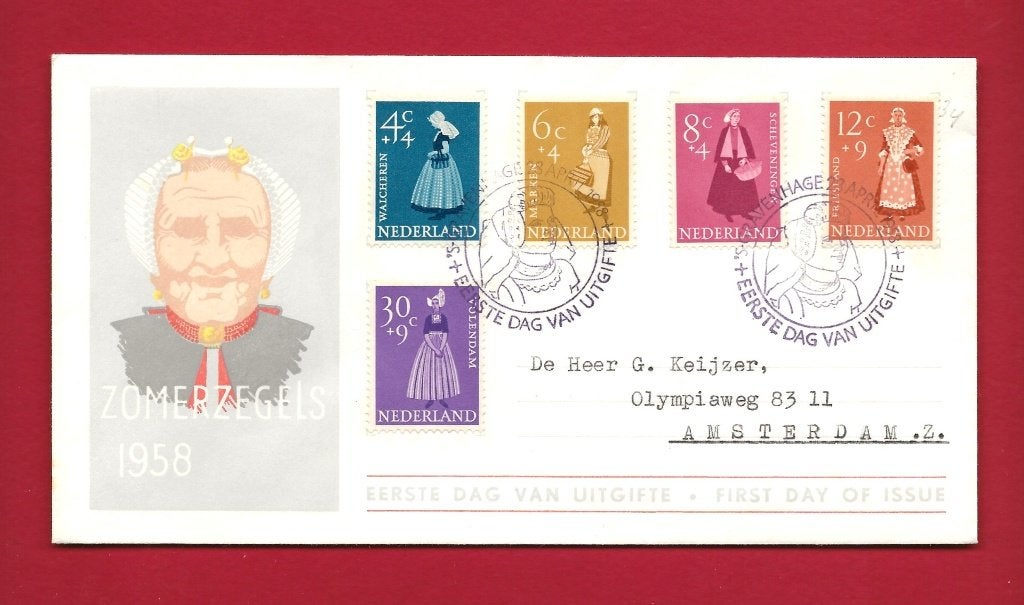 1958 Zomerzegels FDC E34 met open klep a1, Verzenden, Beschreven, Nederland