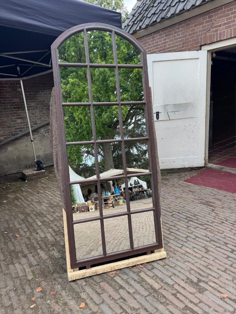 Slanke Gietijzeren Kerkraam Spiegel – 200 x 80 cm, 200 cm of meer, Nieuw, Ophalen of Verzenden, 75 tot 100 cm