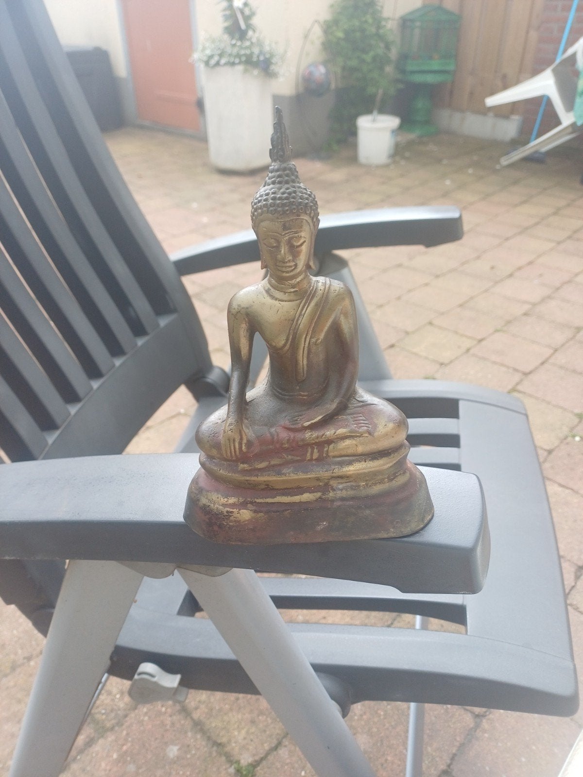 Antieke  bronzen  boeddha zwaar in orginele staat, Ophalen of Verzenden, Zo goed als nieuw
