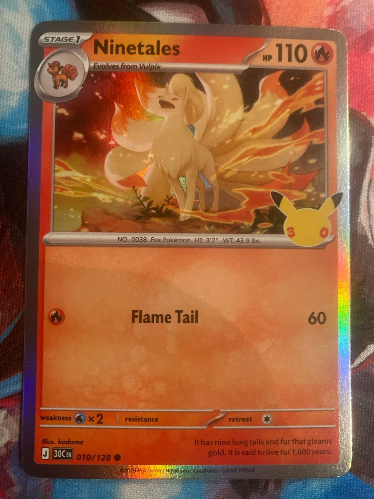 30th Ninetales 010/128 Pokémon kaart - Celebrations, Ophalen of Verzenden, Zo goed als nieuw, Losse kaart, Foil