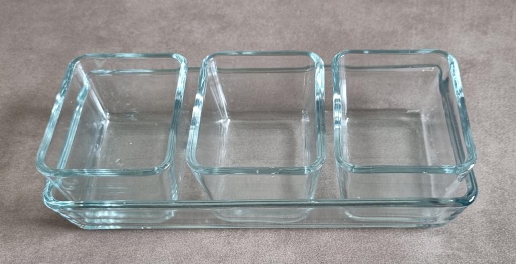 Glazen schaaltje met 3 bakjes, Ophalen of Verzenden, Zo goed als nieuw