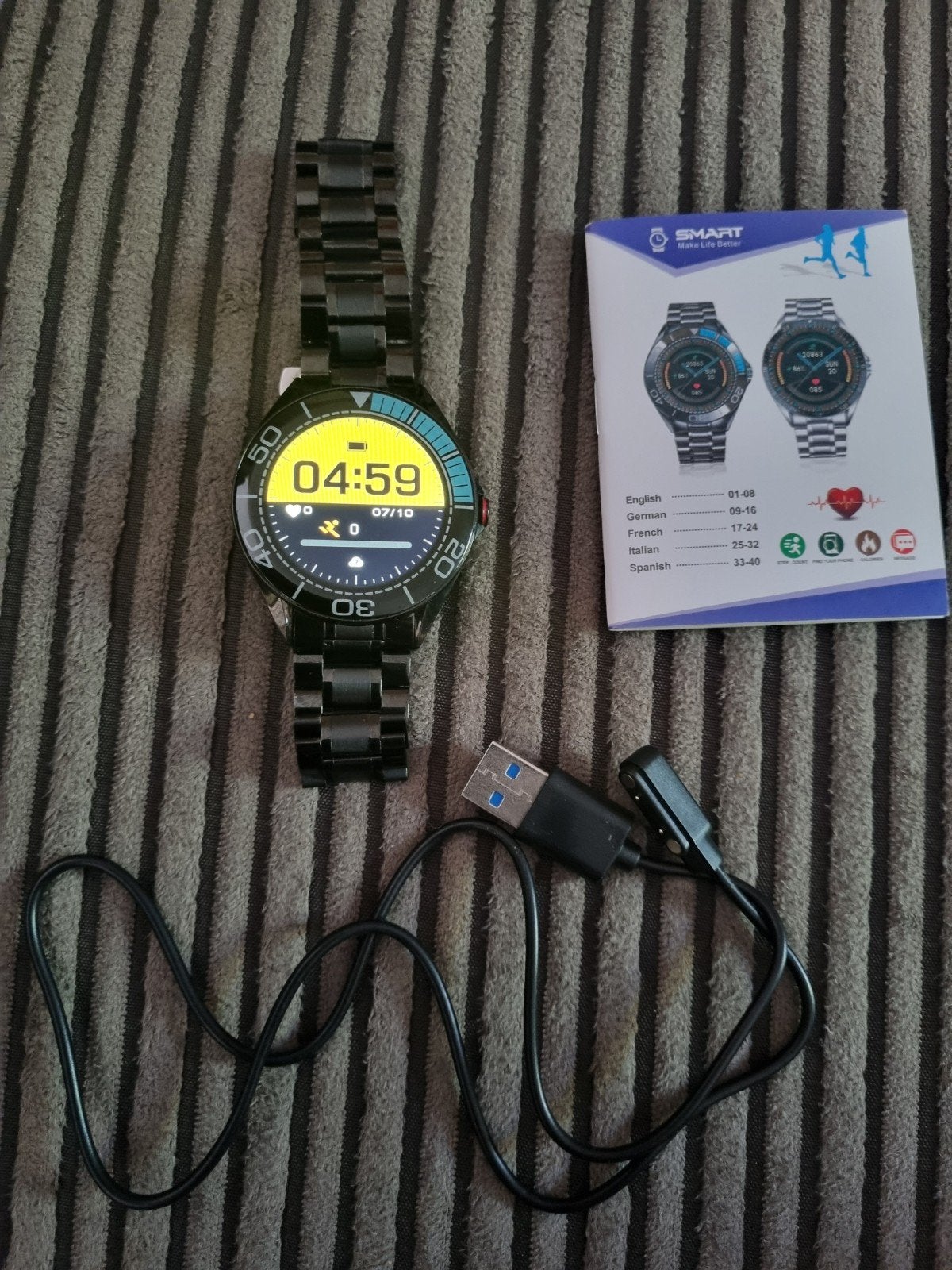 Smartwatch met hartslagmeter en stappenteller, Calorieverbanding, Zwart, Ophalen of Verzenden, Zo goed als nieuw