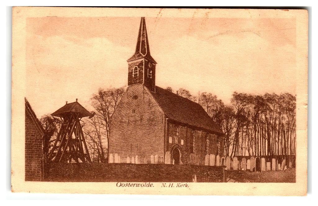 Oosterwolde, N.H. Kerk - Klokkenstoel, Verzenden, 1920 tot 1940, Gelopen, Friesland