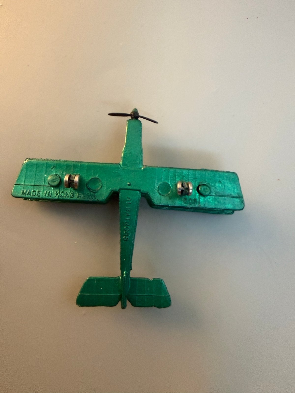 Vintage Groen Miniatuur Tweedekker Vliegtuigje Diecast Jaren, Ophalen of Verzenden, Gebruikt
