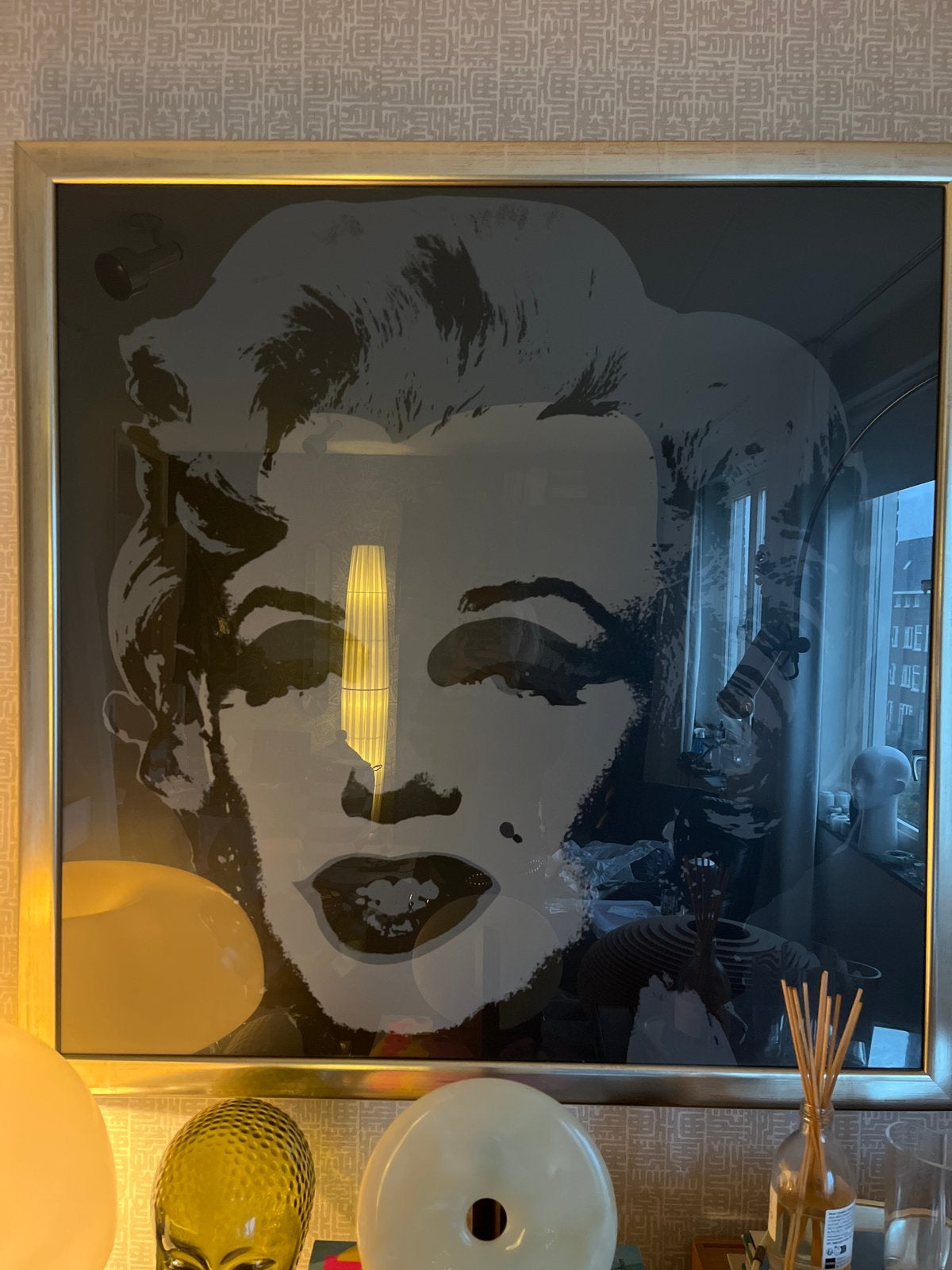Grote grijze Marilyn Monroe pop-art schilderij 1x1m, Ophalen, Ingelijst, Print, Portret
