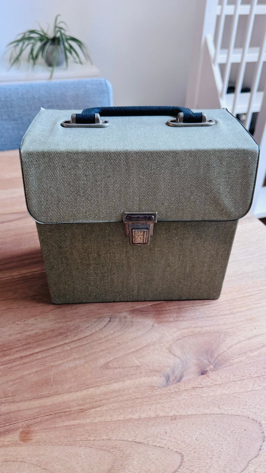 Vintage platen/ singletjes koffer - olijf Groen folie, Ophalen of Verzenden, Gebruikt