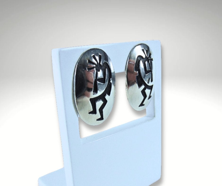 Prachtige zilveren NAVAJO ovale kokopelli overlay oorbellen!, Verzenden, Nieuw, X, Knopjes of Stekers