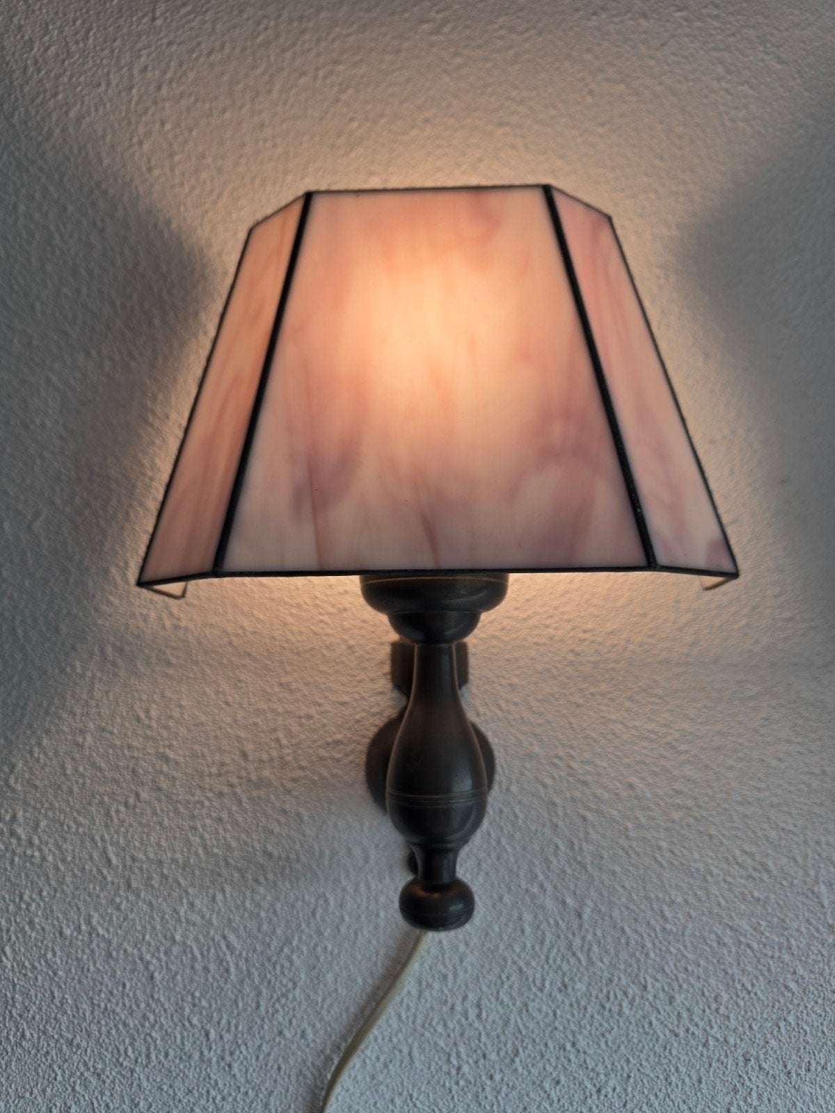 Vintage glas in lood wandlamp marmerlook, Ophalen of Verzenden, Huis en Inrichting