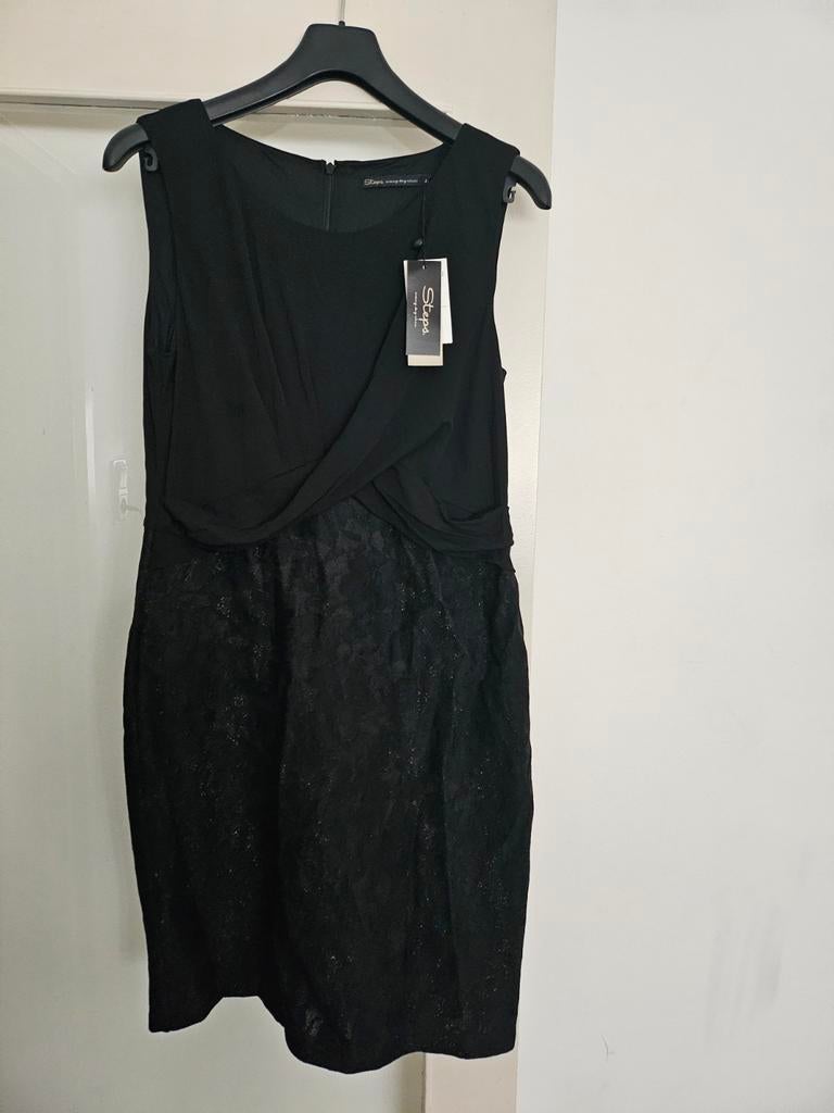 Nieuwe chique zwarte jurk Steps maat 42, Zwart, Maat 42/44 (L), Nieuw, Ophalen of Verzenden