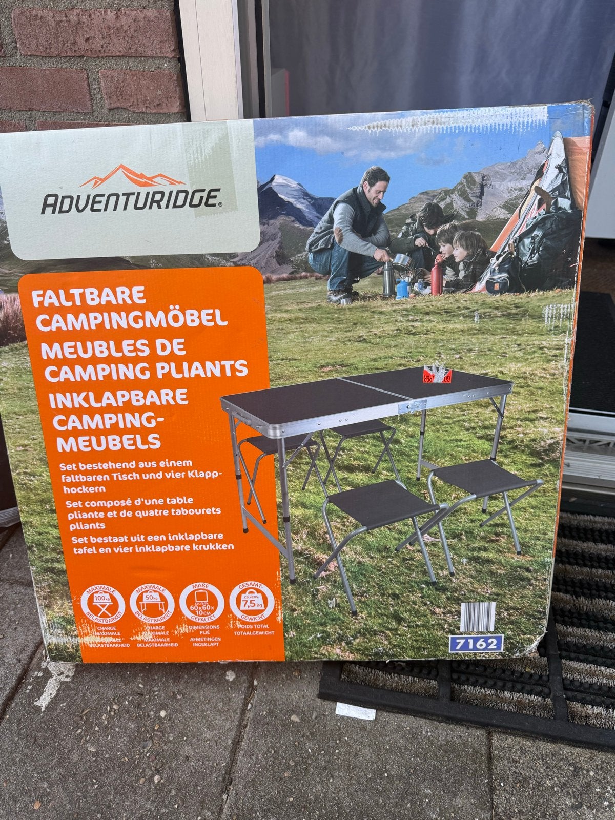 ADVENTURIDGE Inklapbare Campingtafel met 4 Krukken, Ophalen of Verzenden, Zo goed als nieuw, Campingtafel