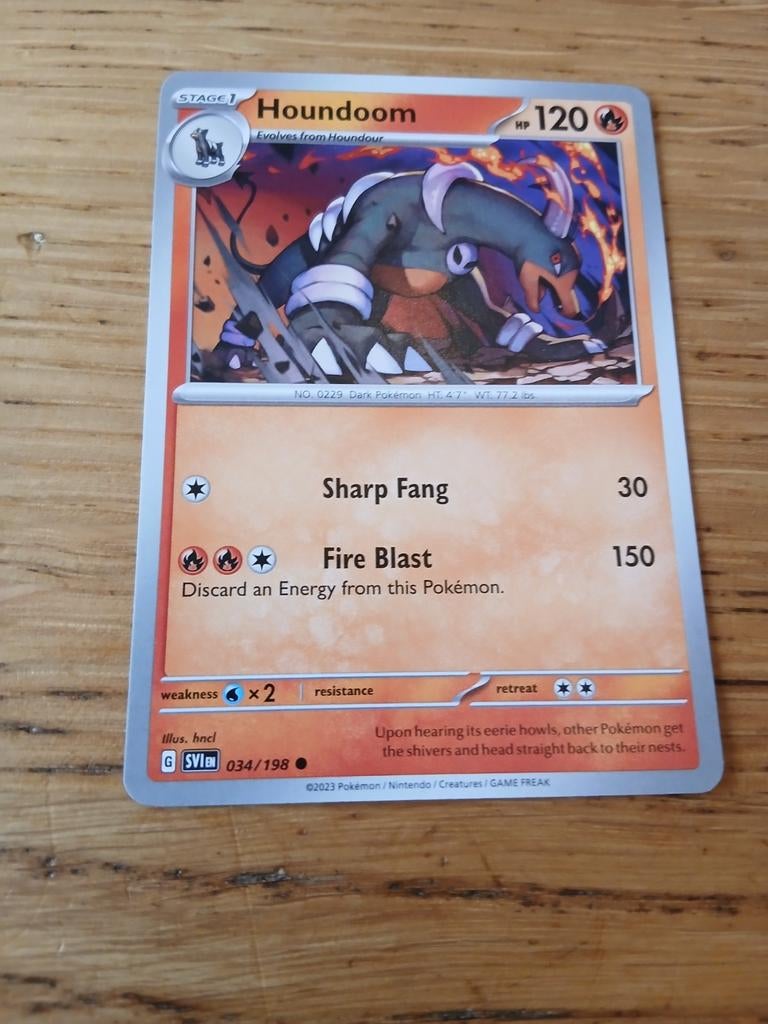 Pokémon Kaart Houndoom 034/198 SVI, Ophalen of Verzenden, Zo goed als nieuw, Losse kaart