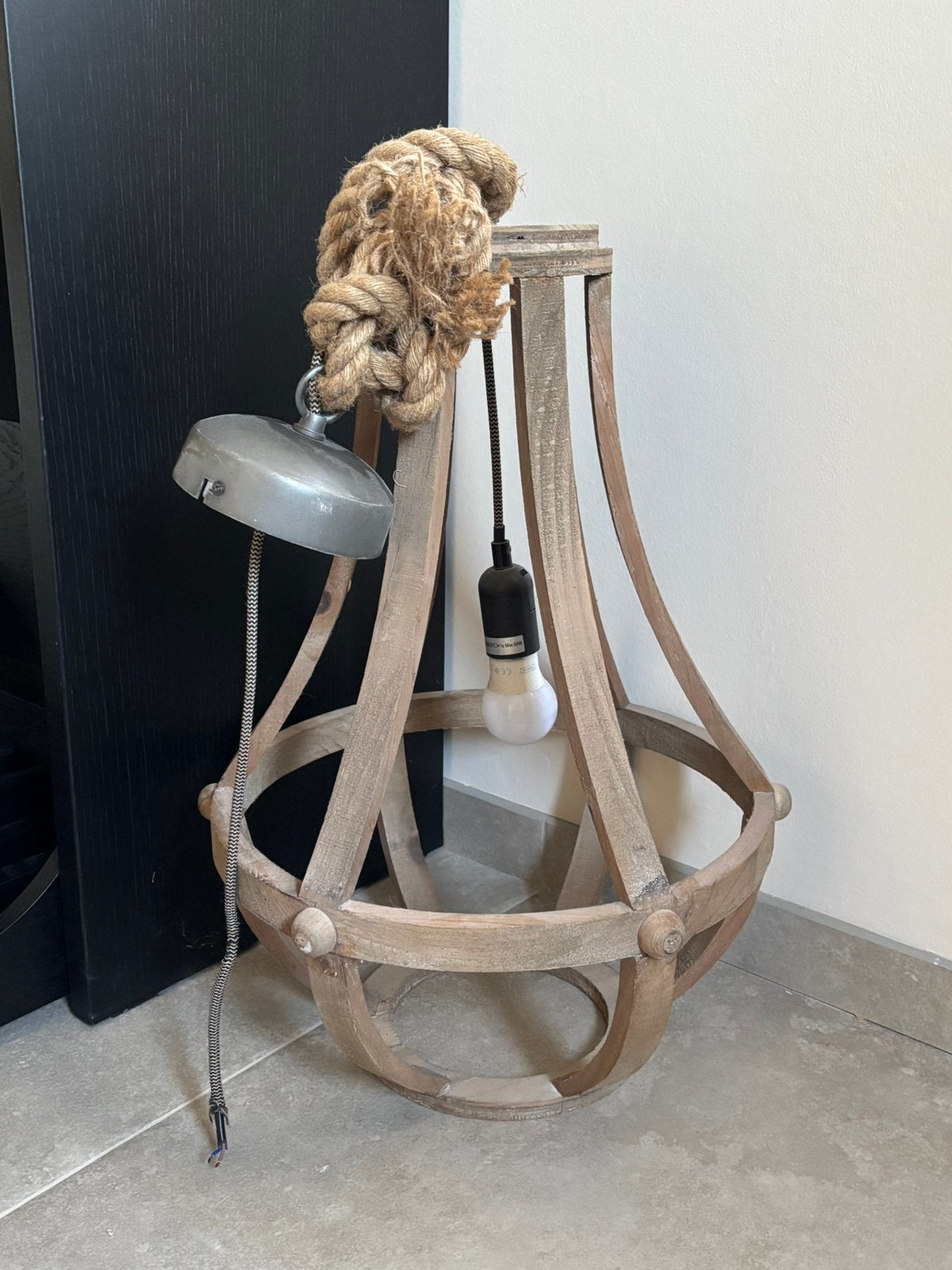 Houten hanglamp, Ophalen, Zo goed als nieuw, Hout, E27 (groot)