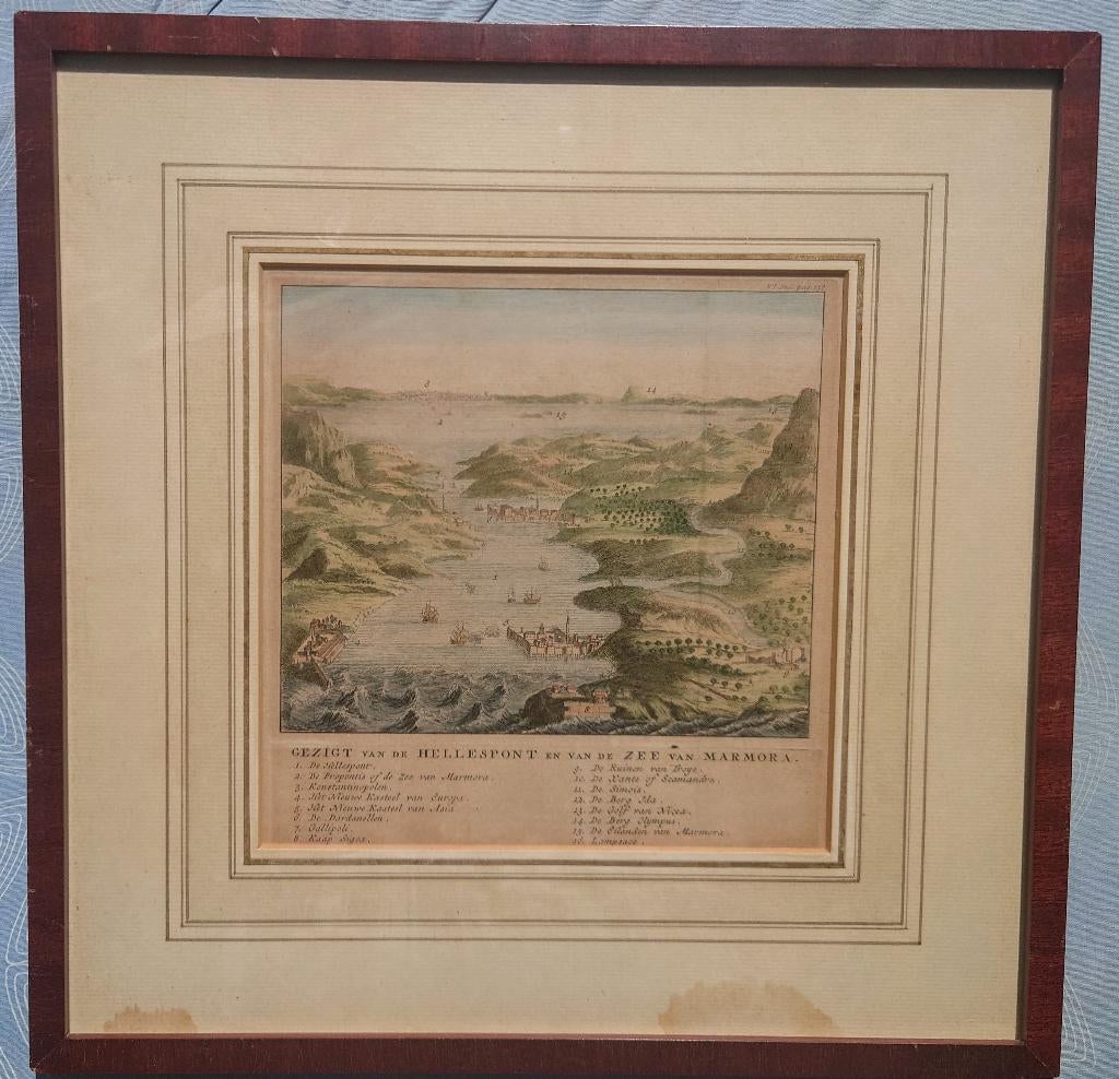 Tirion (1734), Hellespont (Dardanelles) Türkiye /Griekenland, Cartografie, Ingelijst, Ophalen of Verzenden, Gravure