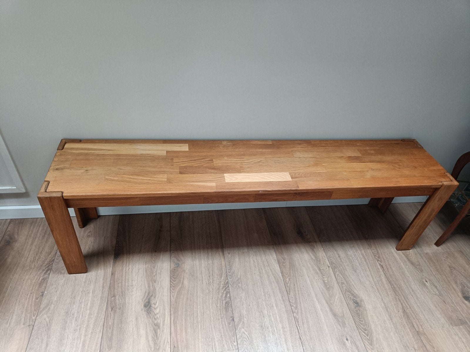 Massief houten bankje - 160x33x45 cm, Ophalen, Minder dan 50 cm, Gebruikt, 125 cm of meer