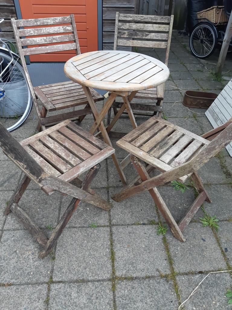 Houten bistro setje, Tuin en Terras, Ophalen, Hout, 2 zitplaatsen