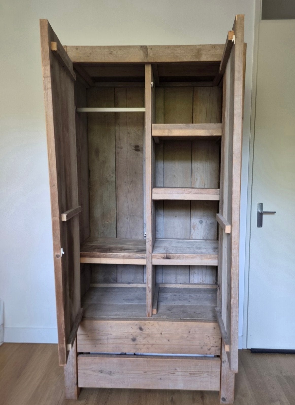 Steigerhouten kinderkamer set: bed, kledingkast, commode, Ophalen, Gebruikt, 90 cm, Eenpersoons