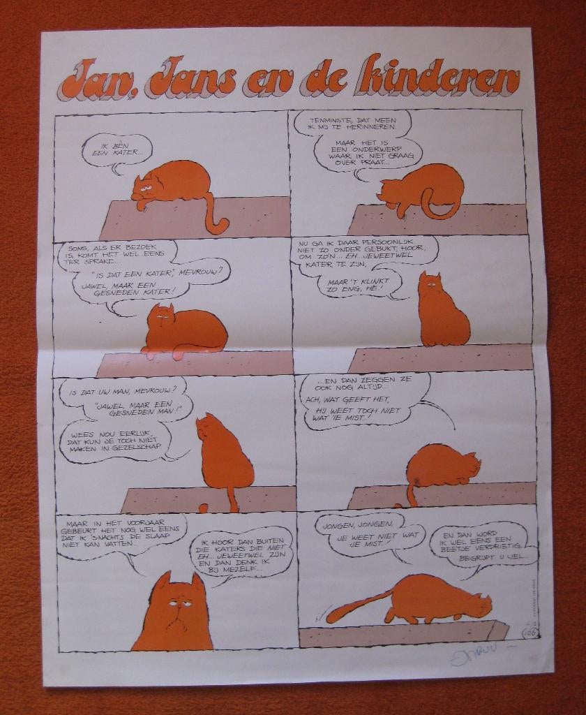 Rode Kater poster Jan Kruis retro vintage gesigneerd, Ophalen, A1 t/m A3, Overige onderwerpen, Rechthoekig Staand