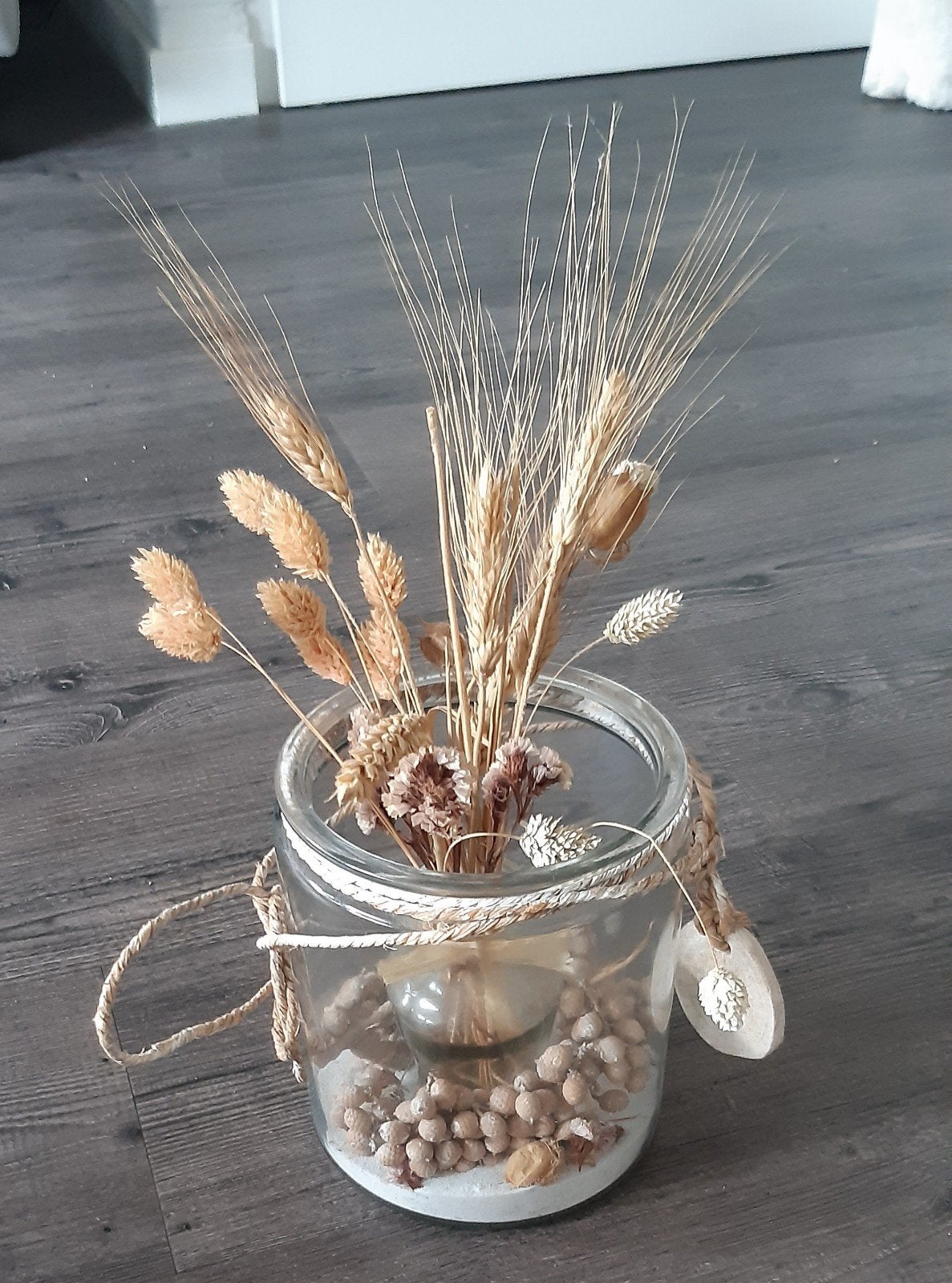 Decoratieve glazen vaas met droogbloemen, Ophalen of Verzenden