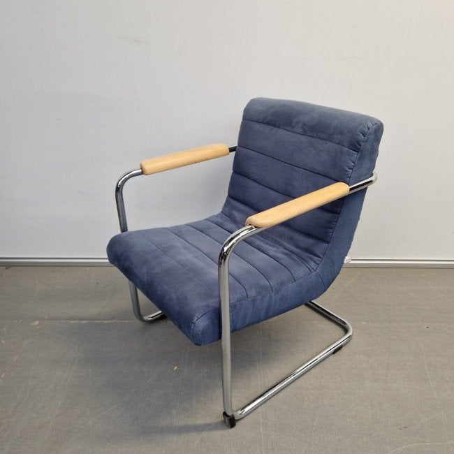 VINTAGE Crack by Machalke fauteuil - blauwe stof, Ophalen, Gebruikt, 75 tot 100 cm, Stof