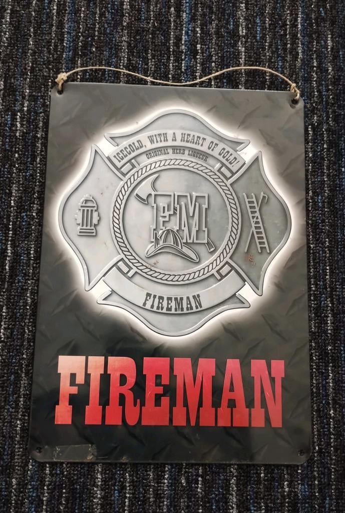 Fireman Likeur reclamebord, Verzamelen, Merken en Reclamevoorwerpen, Ophalen of Verzenden, Gebruikt, Reclamebord