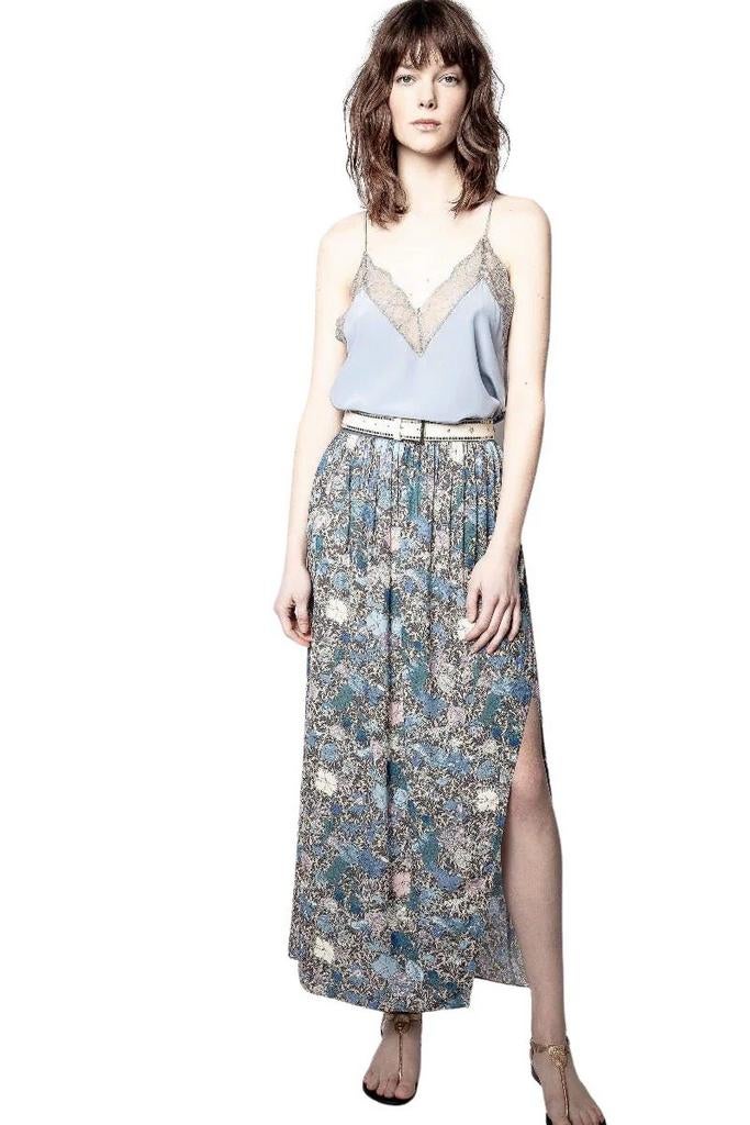 Zadig&Voltaire Josia wild garden-print crepe midi rok, Blauw, Ophalen of Verzenden, Zo goed als nieuw, Maat 36 (S)