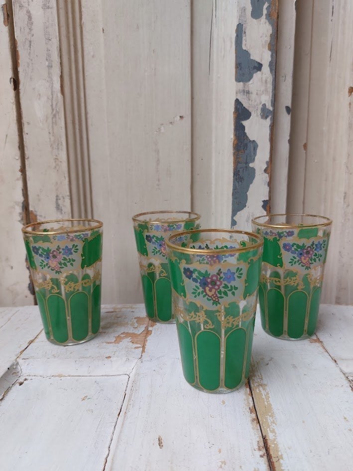 Antieke boheemse ice tea thee glazen setprijs, Ophalen of Verzenden