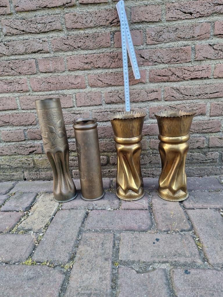 Set van 4 antieke artilleriehulzen als vazen, Ophalen of Verzenden