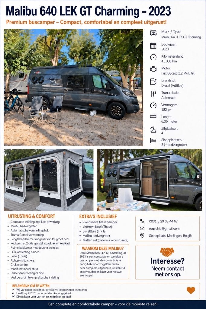 Malibu buscamper 640 Charming, Automaat, Ringverwarming, Malibu, Fiat