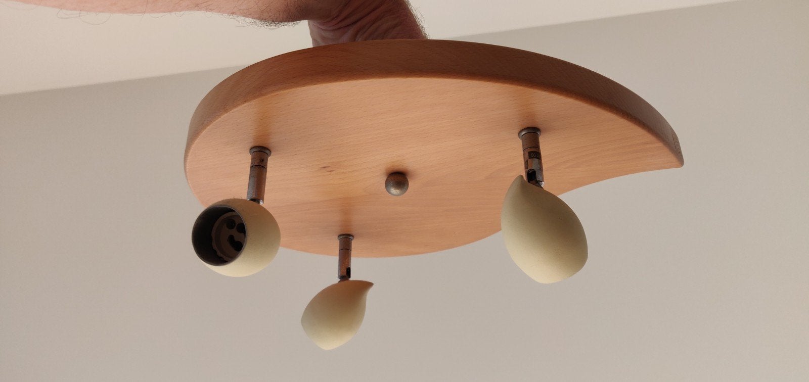 Plafonnière met hout en licht gele accenten, Ophalen, Gebruikt, Plafondlamp, Geel