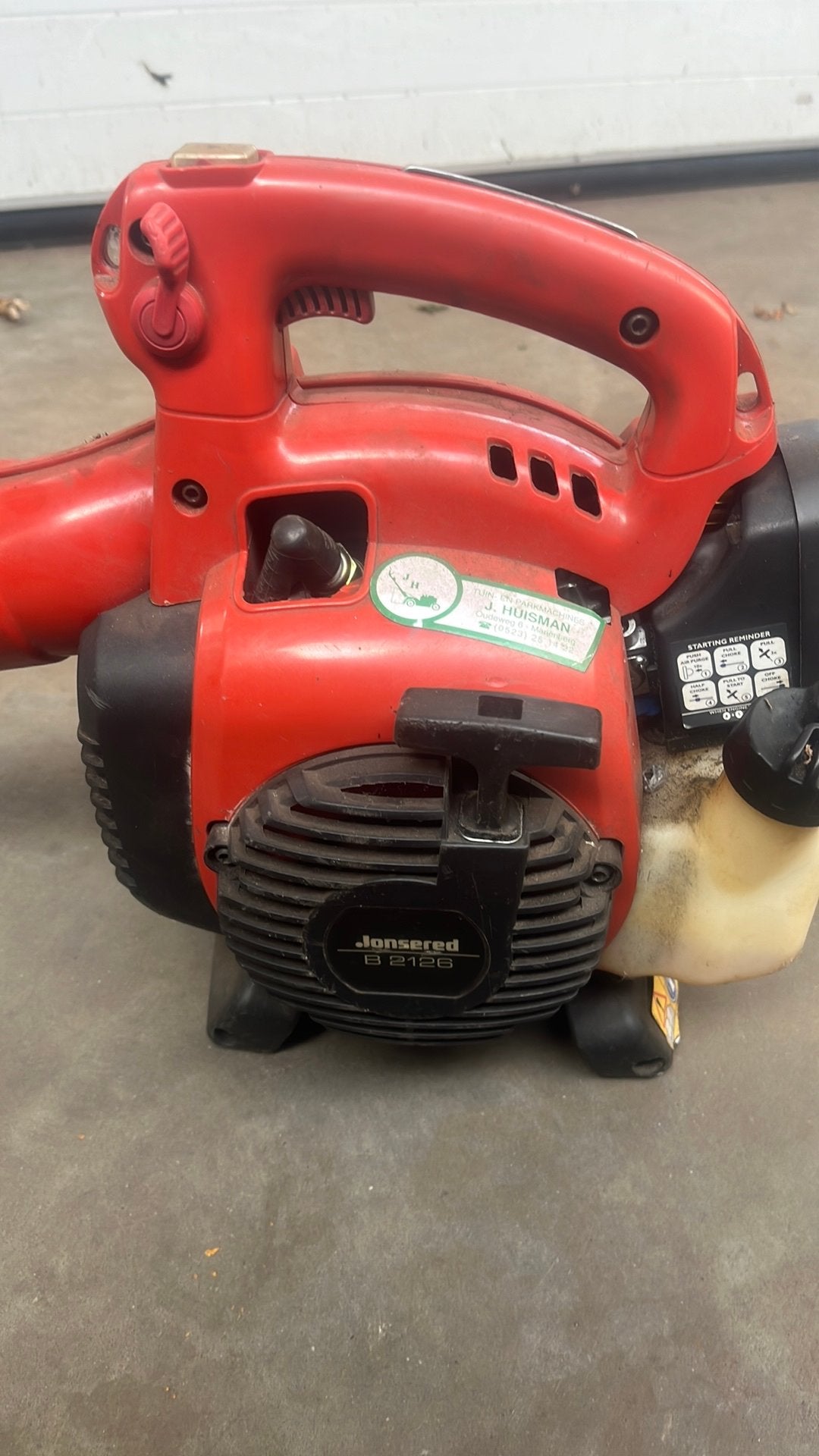 Jonsered bladblazer, Ophalen, Gebruikt, Benzine, Handgedragen
