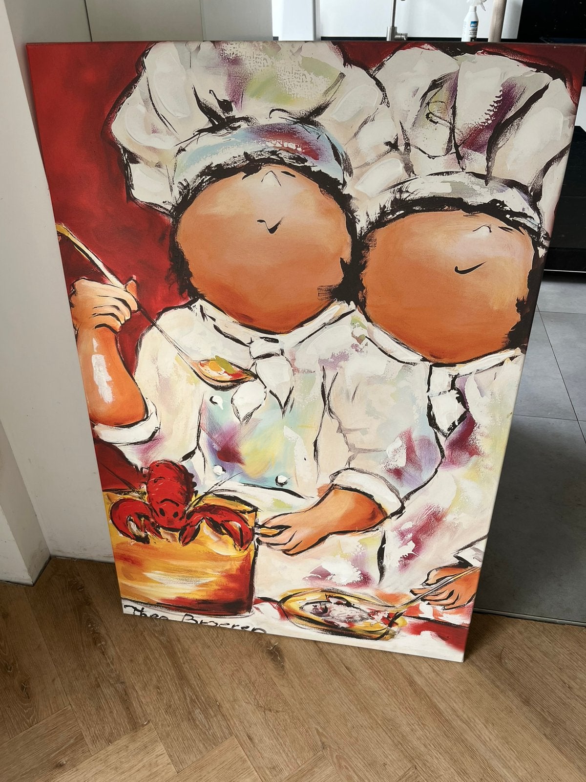 Theo Broeren glisee schilderij 2 chefs, Antiek en Kunst, Kunst | Schilderijen | Modern, Ophalen