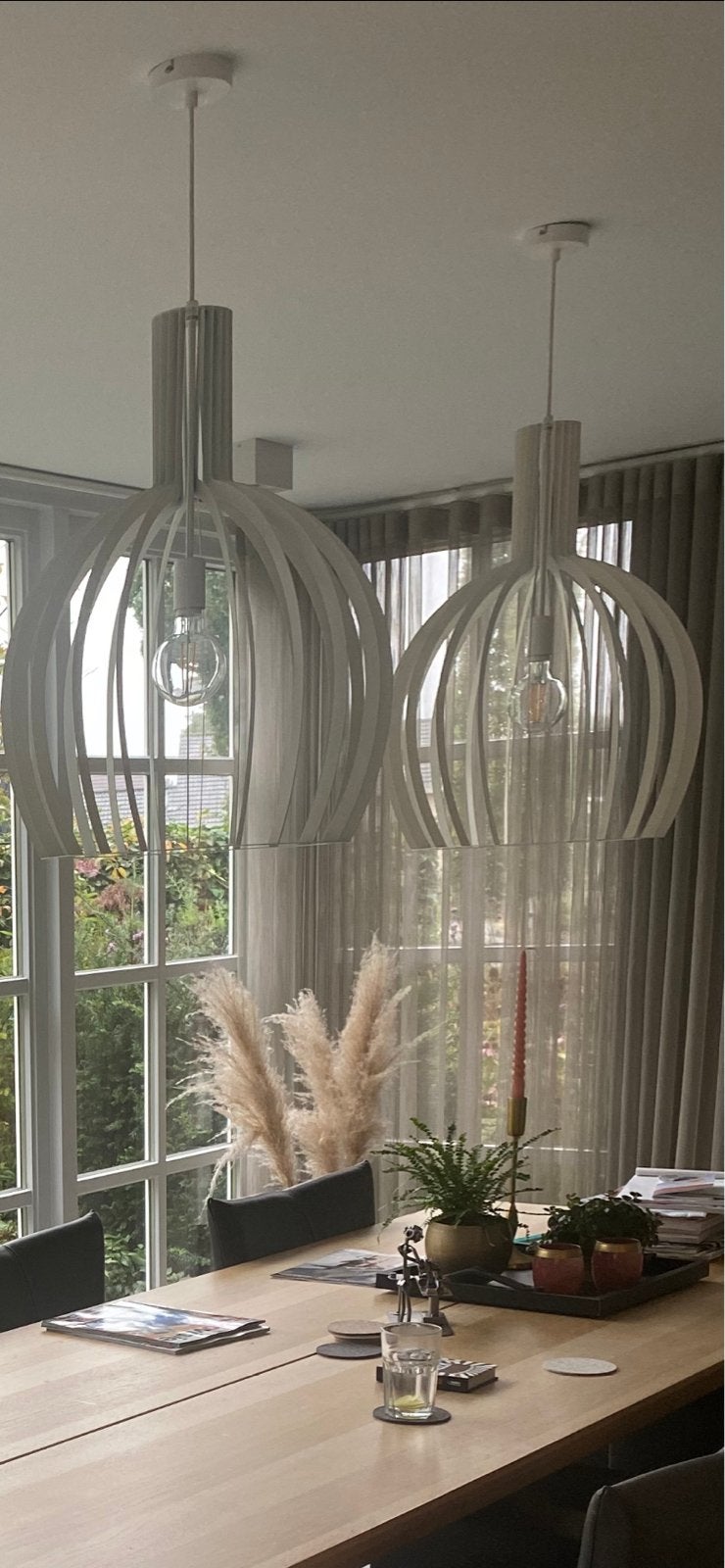 Hanglamp eettafel - Wit - Ø 52 cm - E27, Ophalen, Zo goed als nieuw, Hout, E27 (groot)